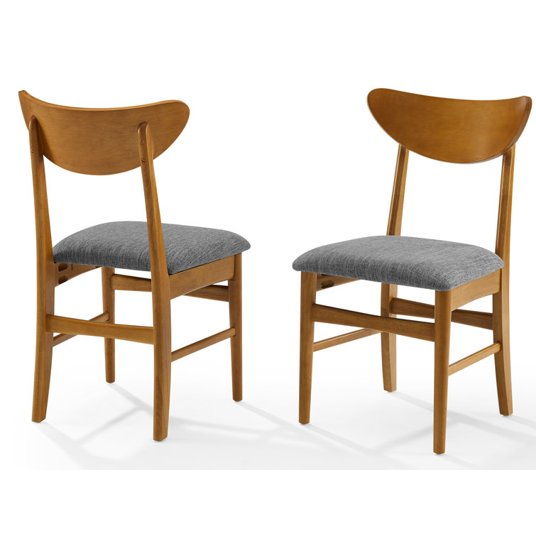 Set of 2 Acorn Wood Dining Chairs with Gray Upholstered Seat