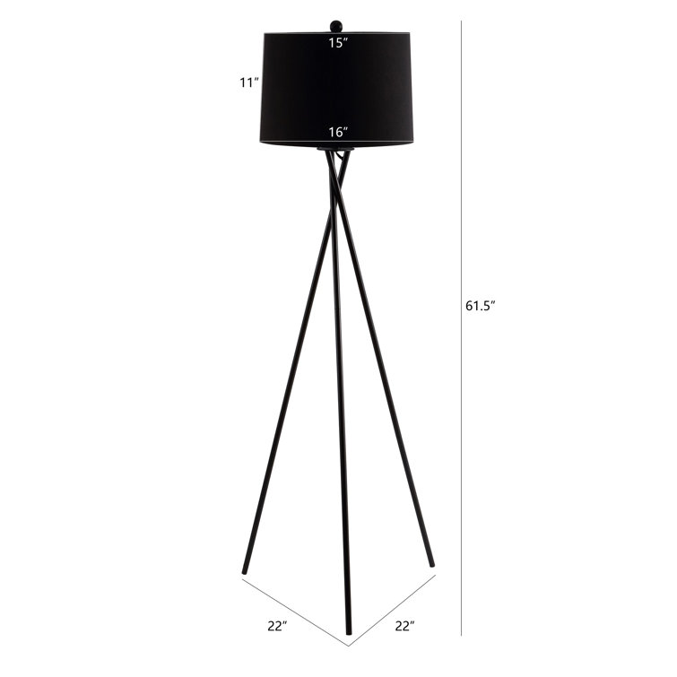 Sleek Tripod 61.5'' Black Floor Lamp with Cotton Shade