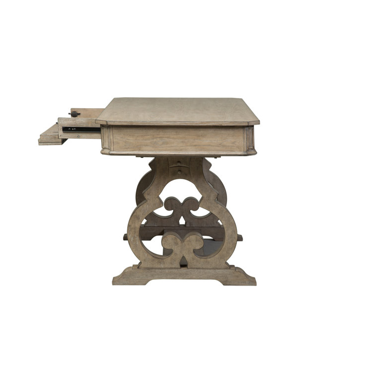 Elegant White and Brass 60" Writing Desk with Scrolled Legs