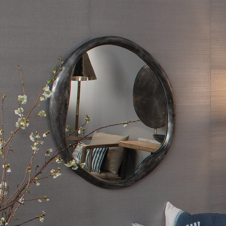 Alora Black Round Wall Mirror with Organic Aluminum Frame