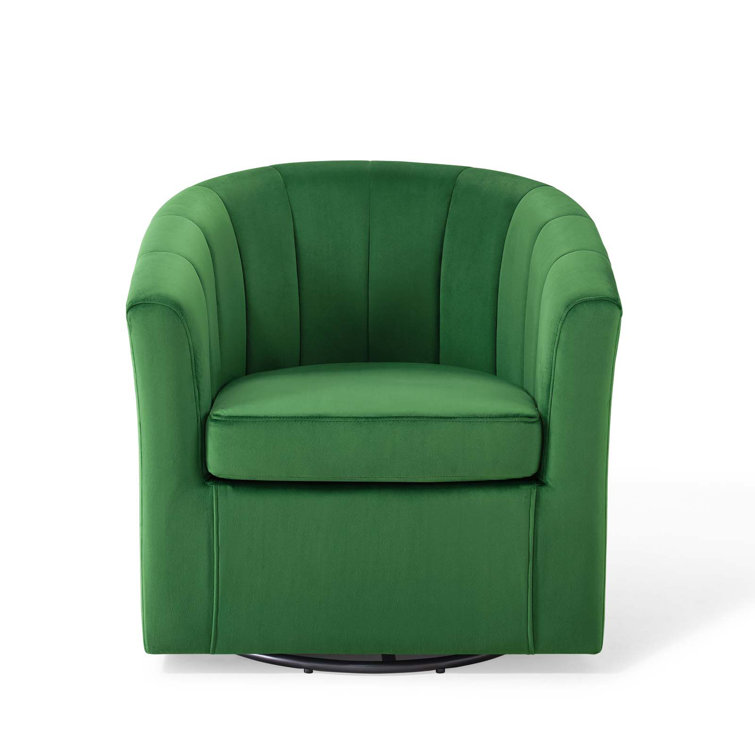Emerald Velvet Barrel Swivel Accent Chair with Wood Base