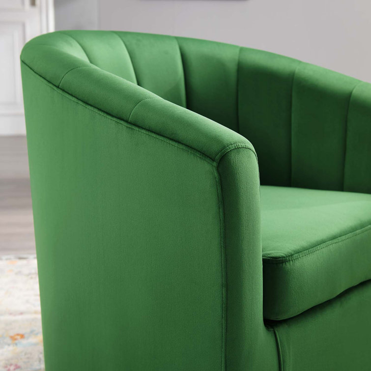 Emerald Velvet Barrel Swivel Accent Chair with Wood Base