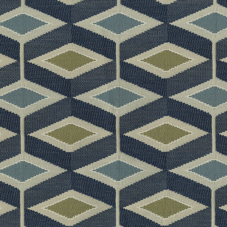 Marine Blue Geometric Polyester Upholstery Fabric