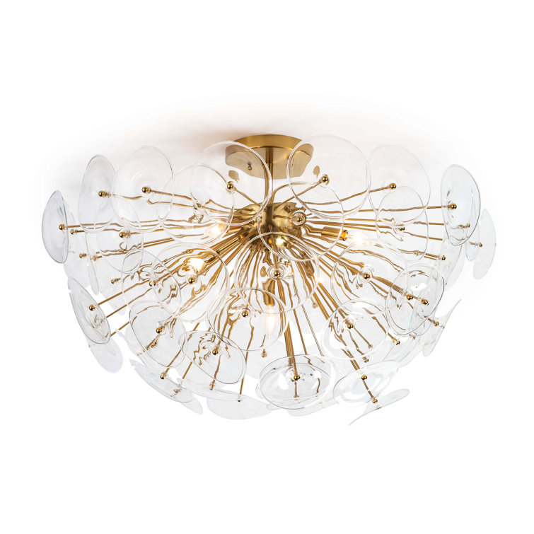 Natural Brass and Clear Glass Bowl Semi Flush Mount Light