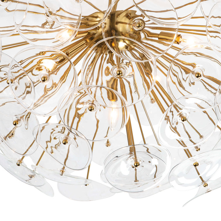 Natural Brass and Clear Glass Bowl Semi Flush Mount Light