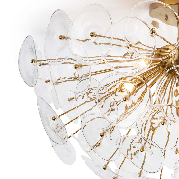 Natural Brass and Clear Glass Bowl Semi Flush Mount Light