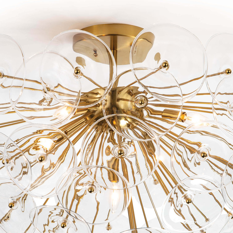 Natural Brass and Clear Glass Bowl Semi Flush Mount Light
