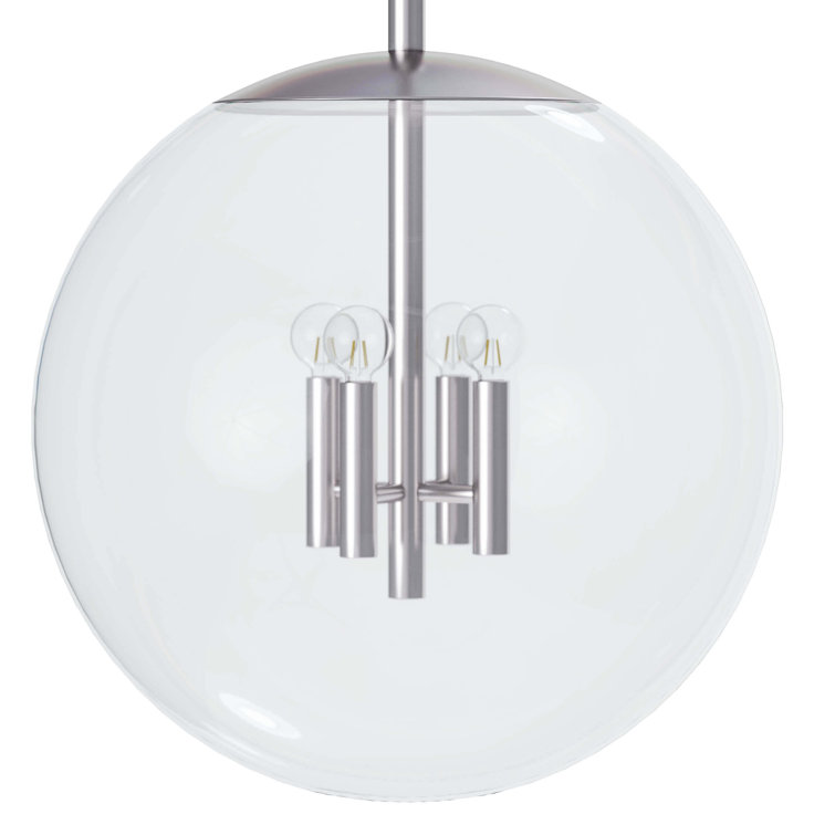 Elegant 4-Light Globe Pendant in Polished Nickel with Clear Glass Shade