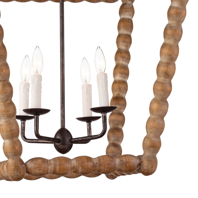 Coastal Charm Birch Wood 4-Light Lantern Pendant, Natural Finish