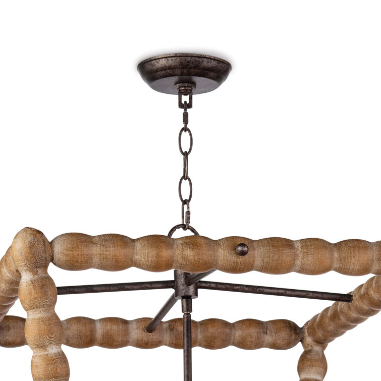 Coastal Charm Birch Wood 4-Light Lantern Pendant, Natural Finish