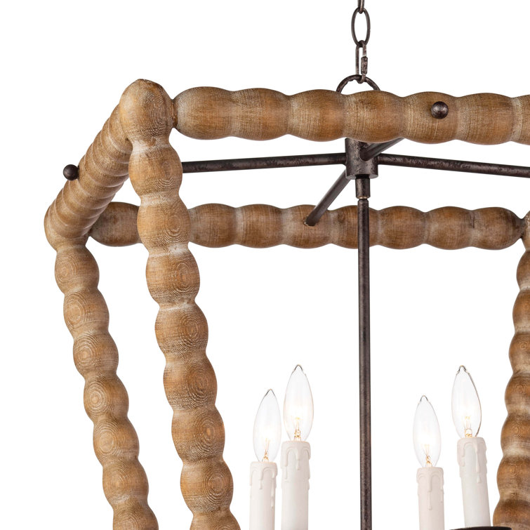 Coastal Charm Birch Wood 4-Light Lantern Pendant, Natural Finish