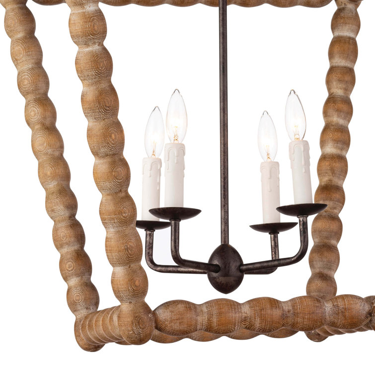 Coastal Charm Birch Wood 4-Light Lantern Pendant, Natural Finish