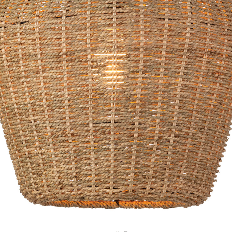 Natural Rattan Coastal Pendant Light with Brass Accents