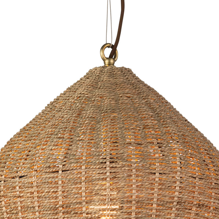 Natural Rattan Coastal Pendant Light with Brass Accents