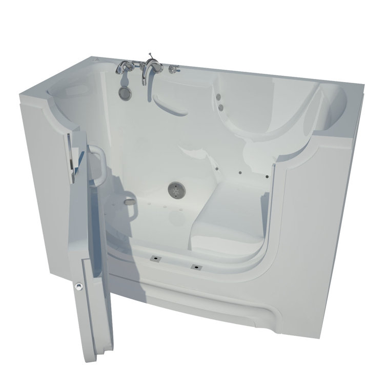 60'' x 30'' White Fiberglass Walk-in Bathtub with Faucet
