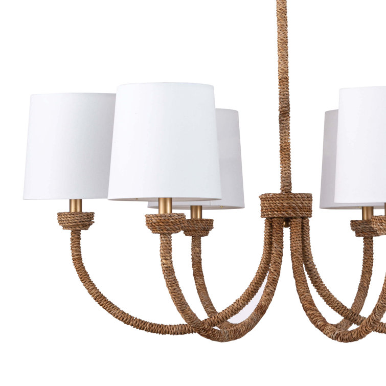 Natural Linen and Brass 6-Light Drum Chandelier