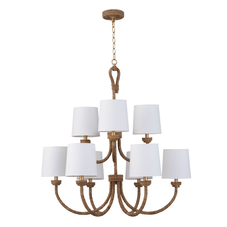 Natural Elegance 9-Light Polished Brass Chandelier with Linen Shade