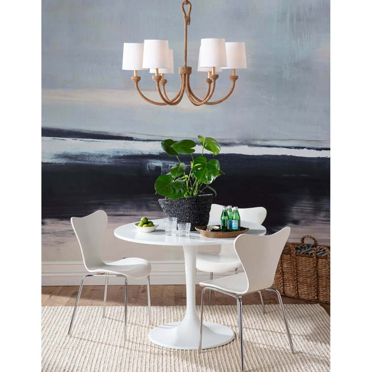 Natural Linen and Brass 6-Light Drum Chandelier