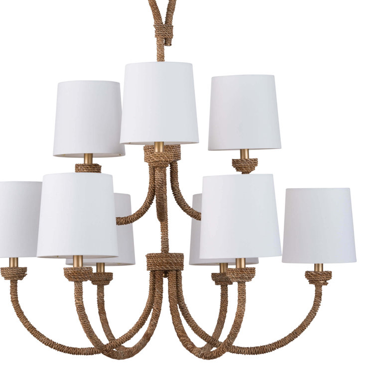 Natural Elegance 9-Light Polished Brass Chandelier with Linen Shade