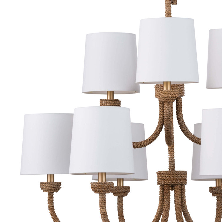 Natural Elegance 9-Light Polished Brass Chandelier with Linen Shade
