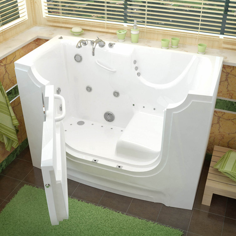 ADA Compliant White Fiberglass Walk-In Bathtub with Jets