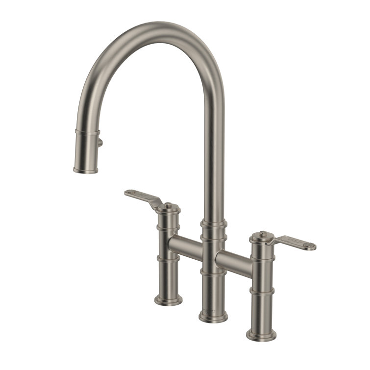 Polished Nickel Brass Pull-Down Bridge Faucet with Dual Handles