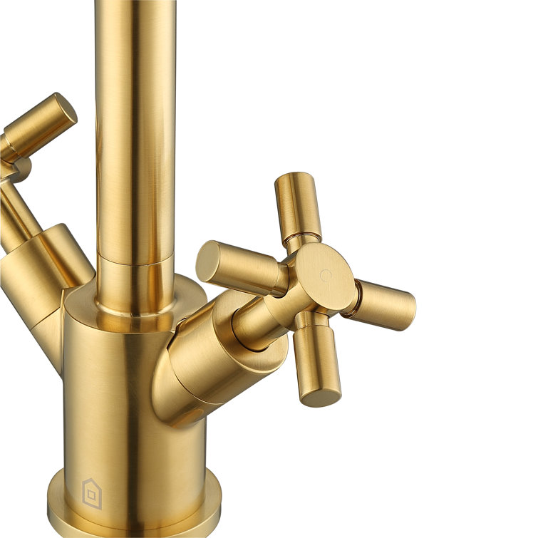 Brushed Gold Double Cross Handle Single-Hole Bathroom Faucet