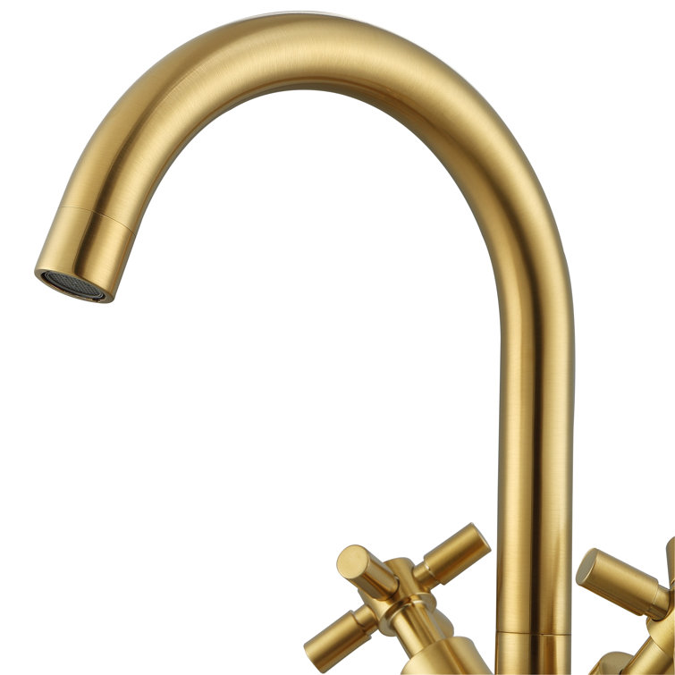 Brushed Gold Double Cross Handle Single-Hole Bathroom Faucet