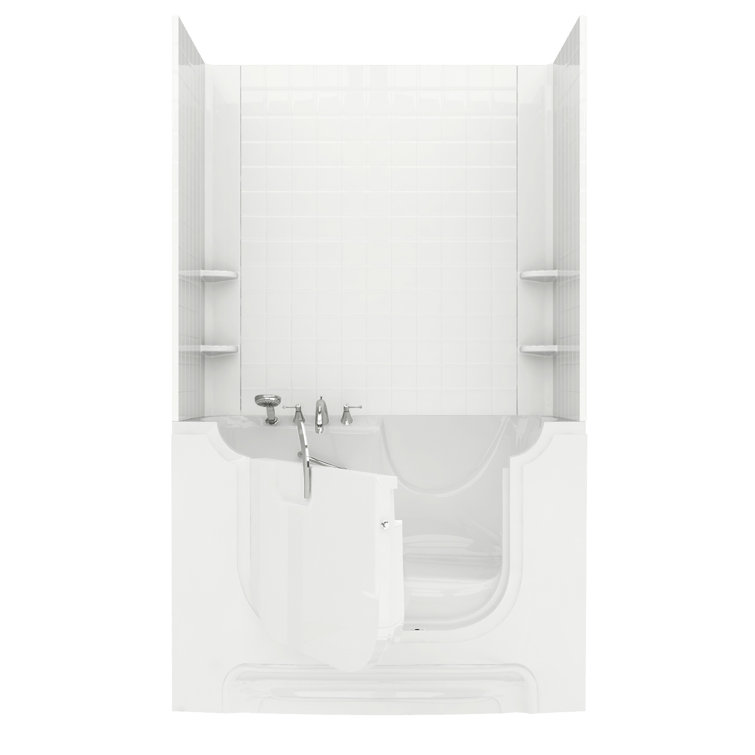 60'' x 30'' White Walk-In Soaking Fiberglass Bathtub with Faucet