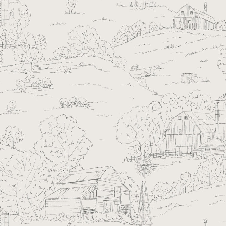 Taupe and Charcoal Pasture Toile Wallpaper Roll