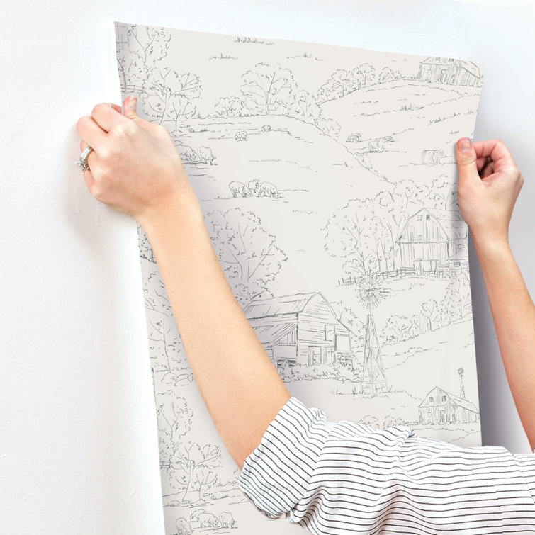 Taupe and Charcoal Pasture Toile Wallpaper Roll