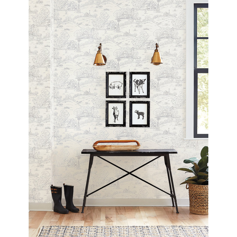 Taupe and Charcoal Pasture Toile Wallpaper Roll