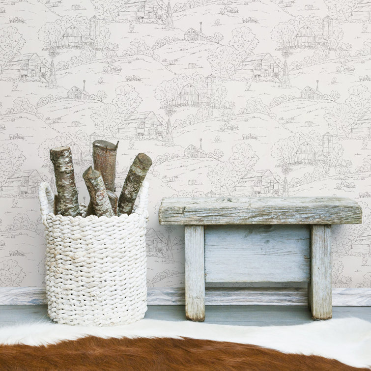 Taupe and Charcoal Pasture Toile Wallpaper Roll