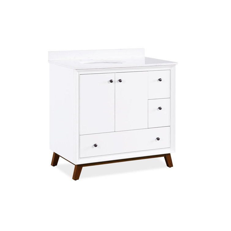 Bleeker 36'' White Wood Bathroom Vanity with Granite Top