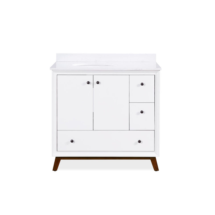 Bleeker 36'' White Wood Bathroom Vanity with Granite Top