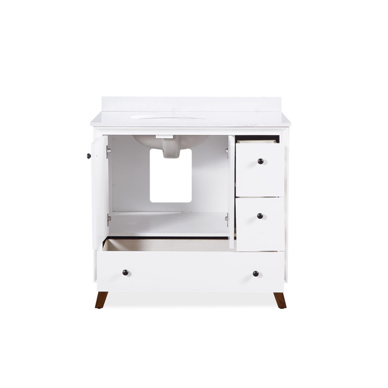 Bleeker 36'' White Wood Bathroom Vanity with Granite Top