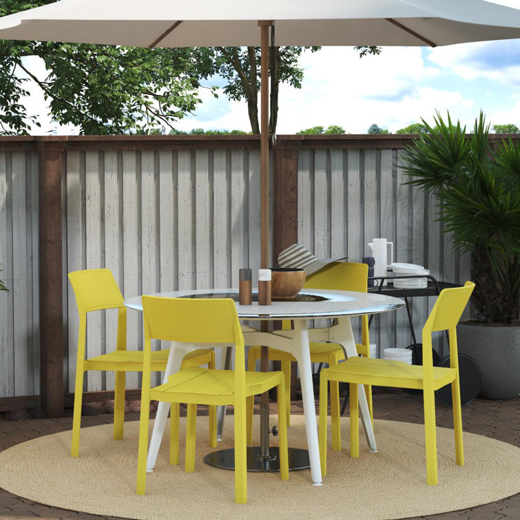 Bright Yellow Resin Armless Stacking Dining Chairs, 4-Pack