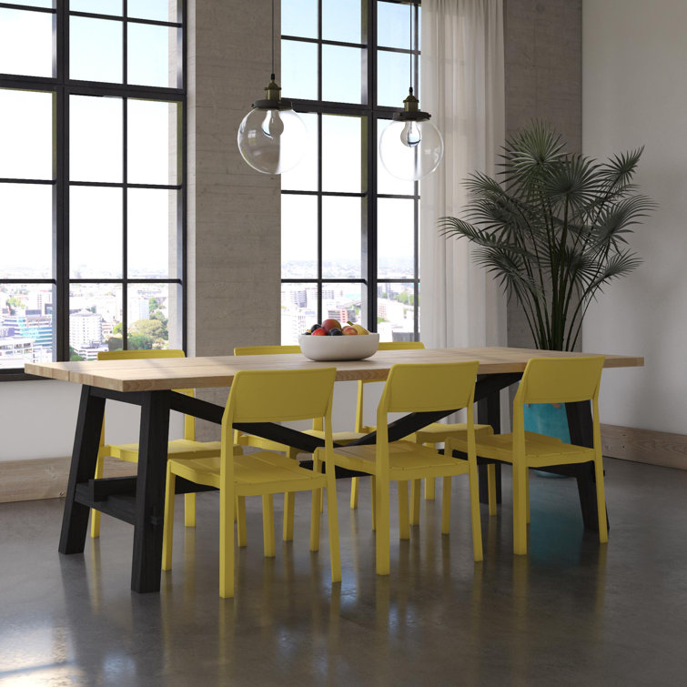 Bright Yellow Resin Armless Stacking Dining Chairs, 4-Pack