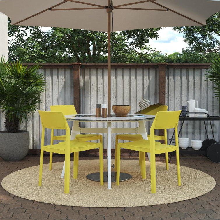 Bright Yellow Resin Armless Stacking Dining Chairs, 4-Pack