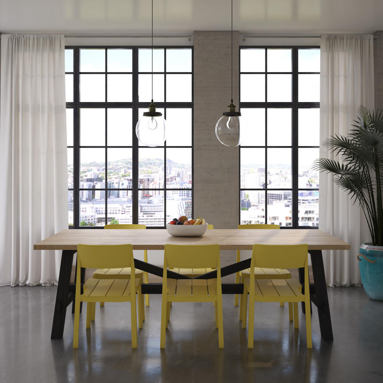 Bright Yellow Resin Armless Stacking Dining Chairs, 4-Pack