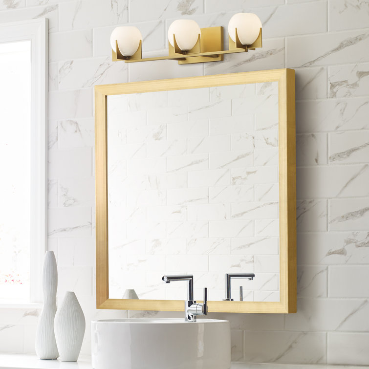 Abbott Mid-Century Modern 3-Light Burnished Brass Vanity with White Milk Glass