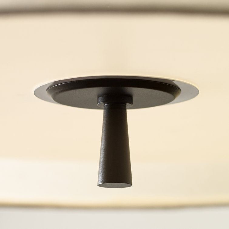 Aged Iron 18" White Linen 3-Light Pendant