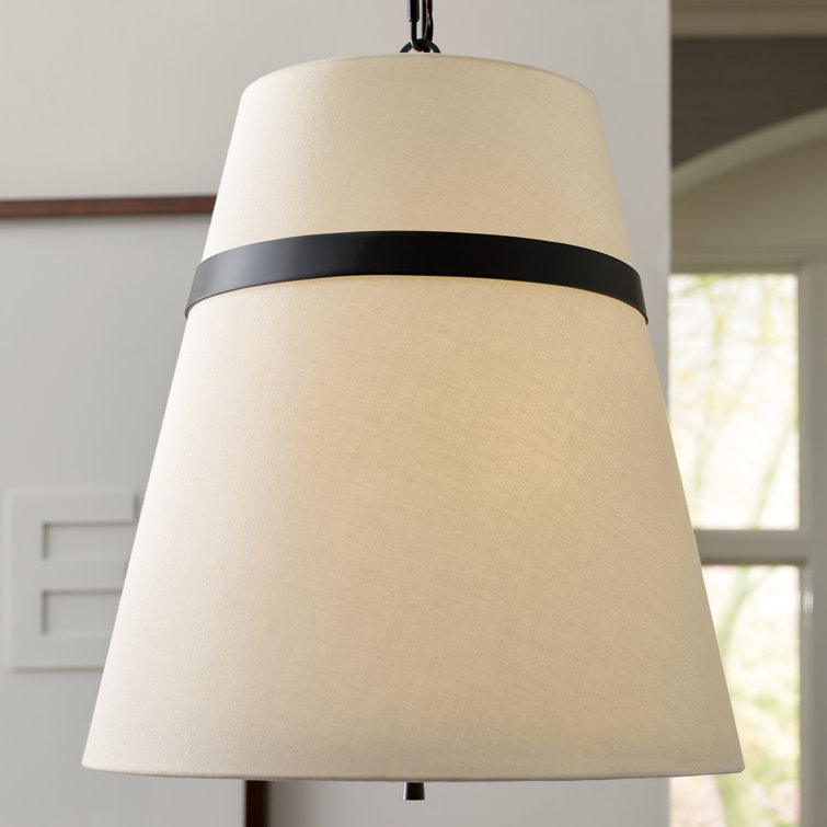 Aged Iron 18" White Linen 3-Light Pendant
