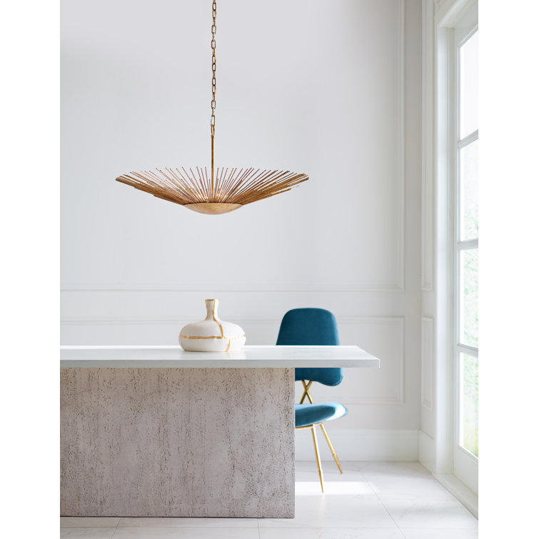 Helios Antique Gold Steel 32" Indoor/Outdoor Pendant Light