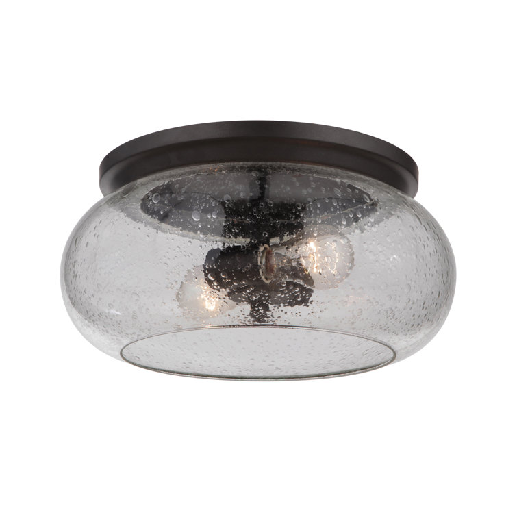 Espresso Clear Seeded Glass 2-Light Flush Mount Ceiling Fixture