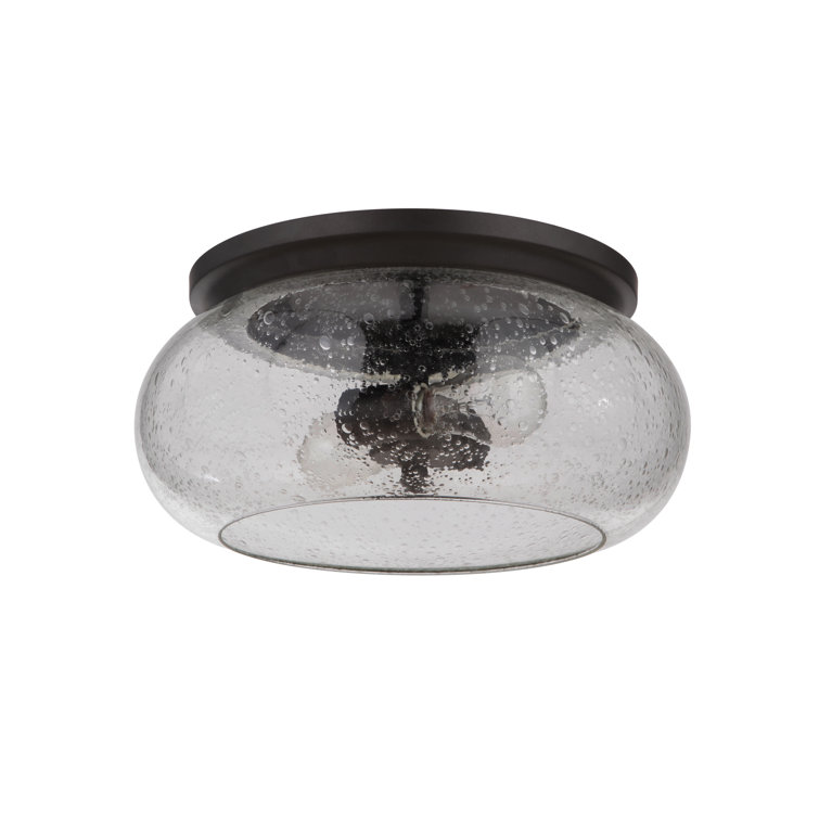 Espresso Clear Seeded Glass 2-Light Flush Mount Ceiling Fixture