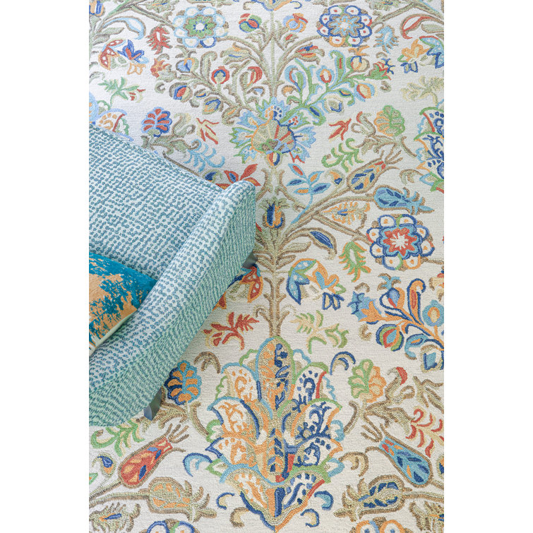 Acacia Floral Handmade Tufted Wool Blue/Beige/Green Rug
