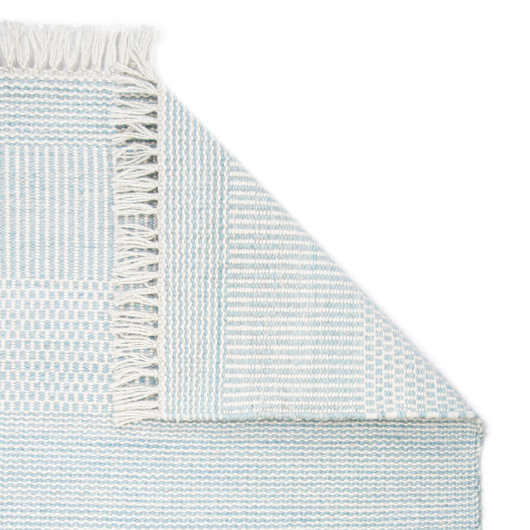 Aqua Flat Woven Handmade Synthetic Stripe Runner Rug