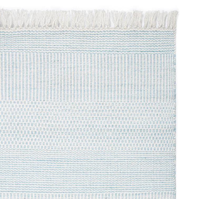 Aqua Flat Woven Handmade Synthetic Stripe Runner Rug