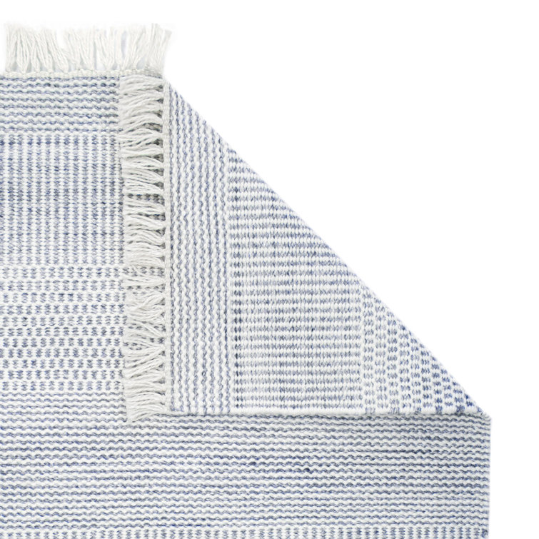 Somner Striped Blue Handwoven 5' x 8' Indoor/Outdoor Rug with Fringe